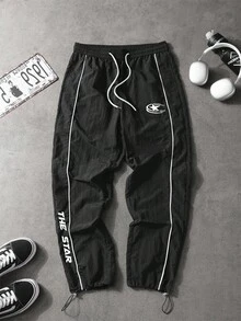 Manfinity Sport Corelite Men's Contrast Color Elastic Waist Drawstring Casual Versatile Sports Pants Men Joggers Men Workout Pants Men Athletic Pants Sweat Pants - Black - View 1