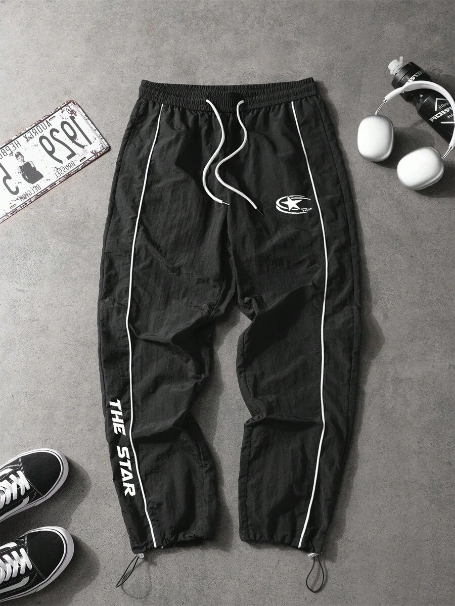 Manfinity Sport Corelite Men's Contrast Color Elastic Waist Drawstring Casual Versatile Sports Pants Men Joggers Men Workout Pants Men Athletic Pants Sweat Pants - Black - View 1