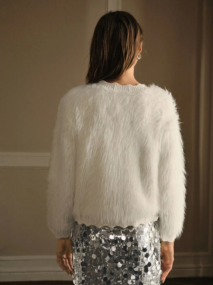 WOMEN'S FAUX FUR & RHINESTONE KNIT PATCHWORK PULLOVER SWEATER, AUTUMN/WINTER