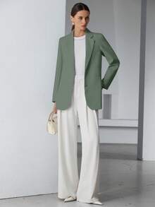 EURMUSE Decor Pocket Single Breasted Blazer Workwear  - Light Grey - View 3