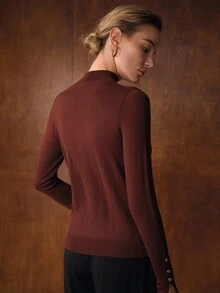 MOTF PREMIUM 秋冬款立领修身针织毛衣 - 咖啡棕 - 查看 2