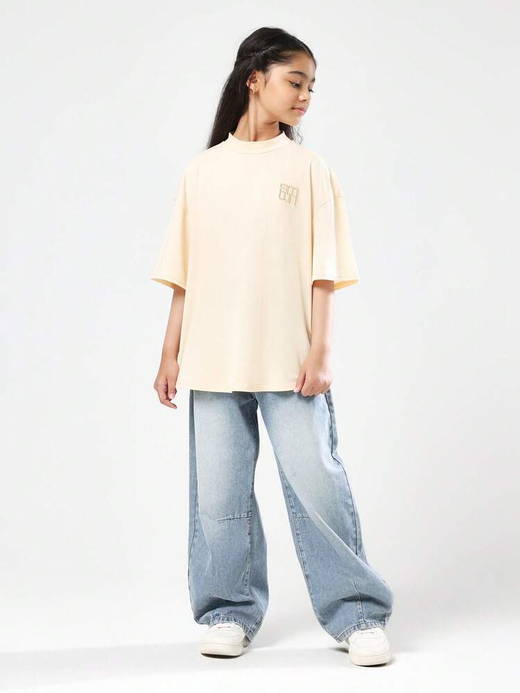 Oversized Cream T-Shirt With Logo Embroidery