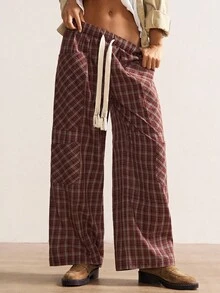 Bohemela 休闲梭织格子低腰宽松女裤 - 彩色 - 查看 3