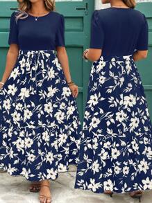 Reflora Kleid mit Blume Muster, Rüschensaum und Kurzarm in Große Größen