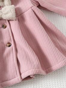 女婴蝴蝶结装饰彼得潘领长袖束腰夹克 - 藕粉色 - 查看 7