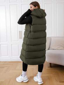 EURMUSE Áo khoác vest mùa đông màu đen dài có mũ trùm đầu cỡ lớn - xanh quân đội - Xem 2