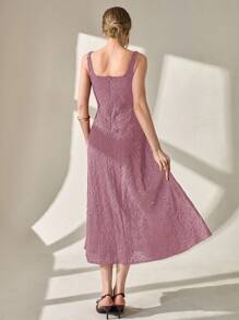CLARA VERO Elegant Solid Color Hollow Embroidery Sleeveless Dress, Summer - Dusty Pink - View 2