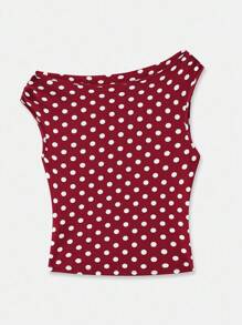 lacRébo 红色波点不对称垂褶领口上衣，度假风，时尚可爱，春季百搭，外出必备，新年法式巴黎风。 - 紅白色 - 查看 8