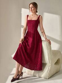 CLARA VERO 女士度假花卉刺绣方领无袖优雅连衣裙