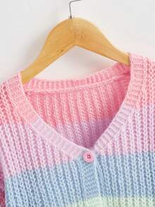 SHEIN Toddler Girls Colour Block Drop Shoulder Cardigan - Multicolor - View 5