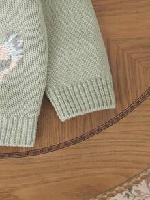 SHEIN Vintaside Kids 1pc Baby Girls' Pink Ruffle Collar Cardigan Sweater Jacket, Animal Embroidery Long Sleeve Casual Outerwear Baby Cardigan Baby Girl Cute Sweater Jacket Newborn Cardigans Baby Chicken Sweater Baby Rooster Cardigan Baby Chicken Cardigan Baby Farm Clothes Goose Baby Outfit Fall Winter - Green - View 6