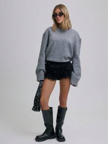 MUSERA Lace Trim Frilly Ruffled Mesh Micro Shorts Cute Sexy Festival Club Going Out  Night Out     Party Valentines Day Pants Spring - Black - View 2