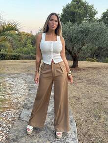 Manon Tanti Pantalones anchos de cintura alta Maillard - Caqui - Ver 1