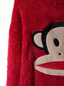 Paul Frank X SHEIN 女式卡通刺绣圆领长袖套头衫 - 紅色 - 查看 4