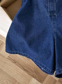 Comfortcana Women's Backless Denim Bib Shorts Denim Romper Women Rompers Denim Jumpsuit Casual Romper One Piece Romper