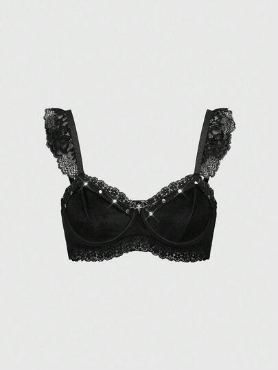 Grunge Punk Punk Nieten Unterbügel Spitze Fledermaus Anhänger Bralette