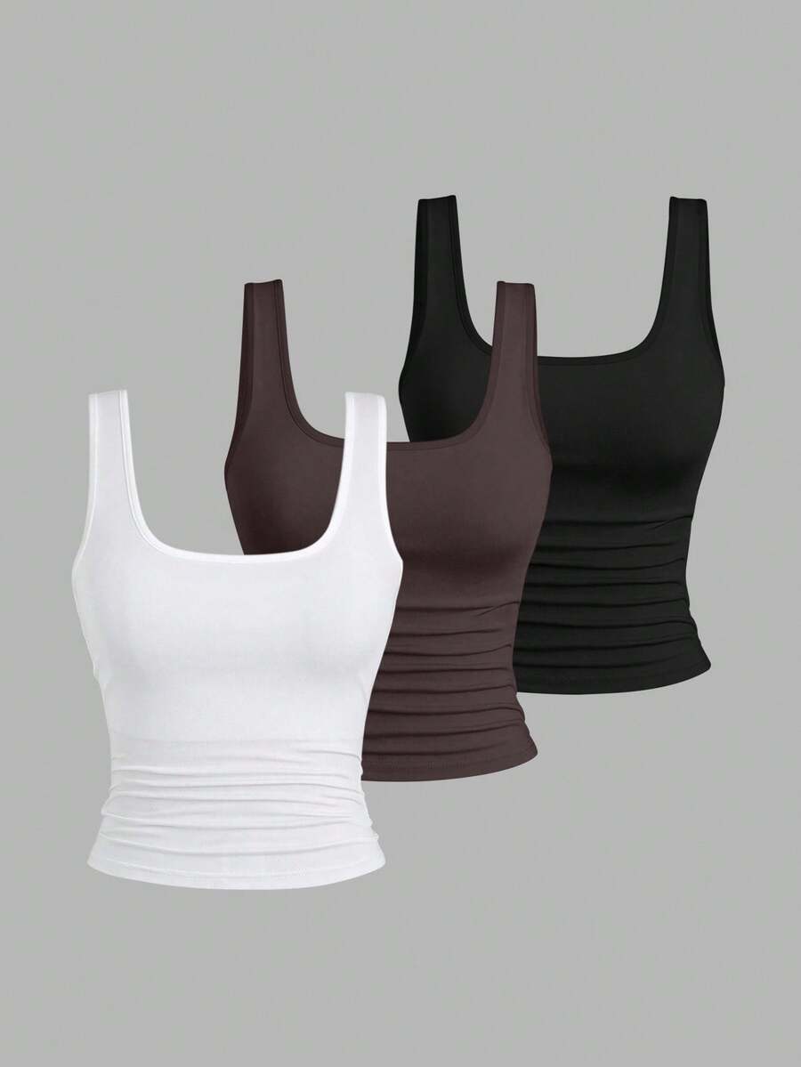 Flirla 大码女式纯色简约无袖背心，日常穿着 - 彩色 - 查看 1