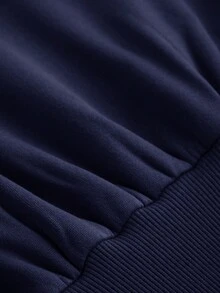 SHEIN Girlism 少女海军蓝连帽短款高腰长袖休闲纯色运动衫 - 藏蓝色 - 查看 5