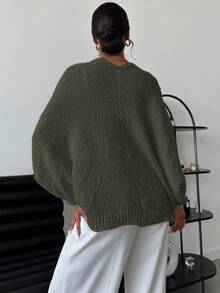 EURMUSE Women's Crossed V-Neck Loose Elegant Minimalist Sweater - Army Green - View 2