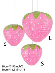 3 件红色/粉色草莓形纸灯笼，生日、节日派对装饰，悬挂灯笼