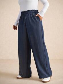 Elaquor Pantalones casuales de moda para mujer de talla grande, adecuados para vacaciones - Azul Marino - Ver 6