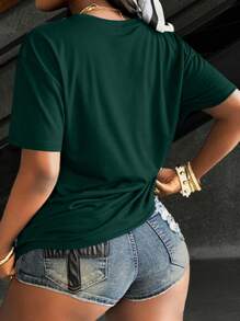 Rovax Áo thun tay ngắn cổ tròn in khẩu hiệu Chúa đã ban cho tôi sự bình an của tôi niềm vui của tôi Áo thun họa tiết dành cho nữ - Màu xanh lá cây đậm - Xem 2