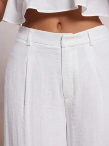 L'Amorae Women's Summer Simple Solid Color Ruffle Hem Top And Pants Set - White - View 2