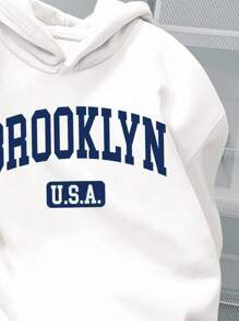 SHEIN 青少年男孩休闲简约长袖连帽运动衫，适合秋季