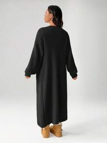 SHEIN PETITE Women's Warm Cardigan For Outings In Autumn And Winter Black Cardigan Women Long Black Cardigan Black Cover Up Chunky Knit Cardigan Maxi Cardigan Black Knit Cardigan Women Black Cardigan,Fall - Black - View 2