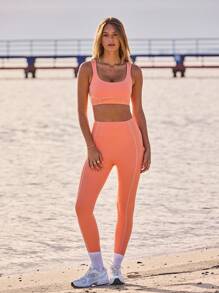 Aralina 女士休闲运动紧身裤，撞色缝线，完美契合夏秋海滩度假和机场装，女士和斯德哥尔摩风格 - 亮橙色 - 查看 8