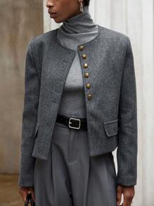 Aveloria Modichic Veste courte réversible en laine mélangée à col rond, manteau en laine de haute qualité