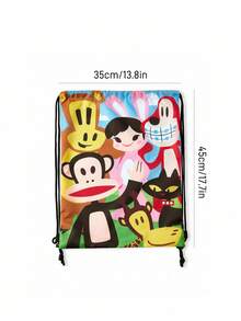 Paul Frank X SHEIN 1 حقيبة ظهر بسحاب كرتوني بطبعة قرد، قابلة للتعديل، حقيبة رياضية، حقيبة قماش، حقيبة كاجوال، حقيبة سفر، حقيبة شاطئ رياضية، مناسبة للجنسين