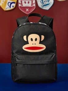 Paul Frank X SHEIN 1pc Cartoon Pattern Adjustable Shoulder Strap Backpack, With Laptop Compartment Fits 13-Inch Notebook, Suitable For Gym, Casual, Canvas, School, Travel, Monkey Design, & Fashionable - Black - View 5