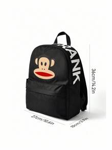 Paul Frank X SHEIN 1pc Cartoon Pattern Adjustable Shoulder Strap Backpack, With Laptop Compartment Fits 13-Inch Notebook, Suitable For Gym, Casual, Canvas, School, Travel, Monkey Design, & Fashionable - Black - View 8
