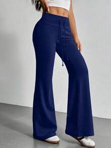 EURMUSE Drawstring Waist Flare Leg Sweatpants - Royal Blue - View 5