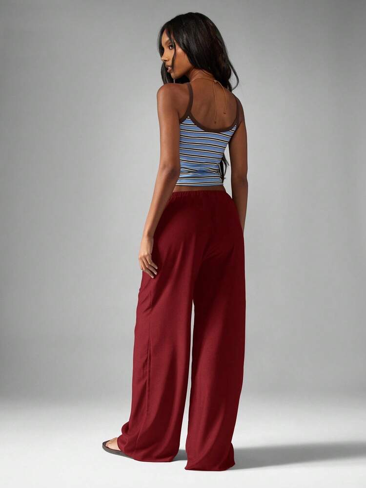 MISSGUIDED Pantalones palazzo de satén martillado de pierna ancha con cordón ajustable para Navidad