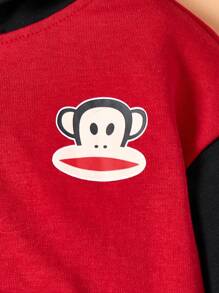 Paul Frank X SHEIN Conjunto de 2 piezas de chaqueta con capucha con orejas 3D y pantalón de chándal con estampado de mono lindo de dibujos animados para bebé niño, adecuado para otoño e invierno, Halloween - Negro - Ver 4