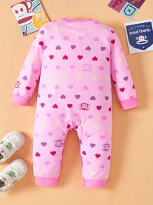 Paul Frank X SHEIN Baby Girl Cute Cartoon Pattern Round Neck Detachable Bib Long Sleeve Knit Comfortable Soft Jumpsuit - Multicolor - View 2