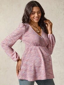 Boho Mama 休闲V领宽松长袖哺乳上衣，适合日常穿着