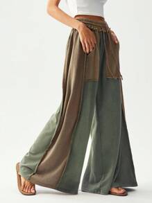 Bohemela 女士休闲针织拼布宽松阔腿水洗裤