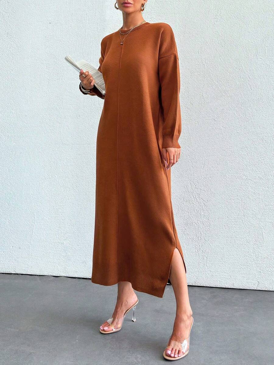 EURMUSE Robe En Tricot Pour Femmes - Tabac - Voir 1