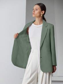 EURMUSE Decor Pocket Single Breasted Blazer Workwear  - Light Grey - View 8