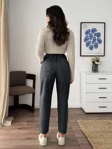 EURMUSE High Waist Slant Pocket Casual Mom Fit Jeans - Dark Grey - View 2