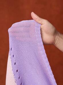 Zivah Vestido largo de una sola manga con cuello vuelto, degradado parcial de color púrpura, blanco y vino tinto, para mujer. Vestido de punto para vacaciones de primavera y verano, fiestas de crucero, citas diarias y de celebridades de internet.