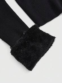 Paul Frank X ROMWE 加大码字母水钻装饰女式紧身撞色仿毛领开衫 - 黑色 - 查看 9