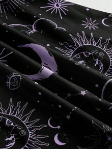 ROMWE Váy lưới hở vai tay loe họa tiết ngôi sao và mặt trăng bí ẩn phong cách Gothic Retro, dành cho lễ Halloween - Màu tím - Xem 4