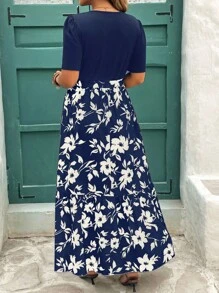 Reflora Kleid mit Blume Muster, Rüschensaum und Kurzarm in Große Größen