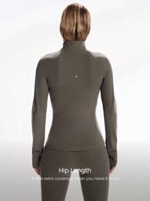 GLOWMODE FeatherFit™ Slim-It Streamline Performance Secure Pockets Zip Up Long Sleeve Jacket Low Impact Yoga Daily  Spring Summer - Brown - View 2