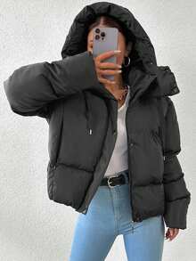 Women's Casual Solid Color Loose Fit Warm Padded Coat, Autumn/Winter