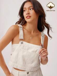 WESTFADE Western Spring Overall Bib Cropped Casual Denim Top - White - View 1